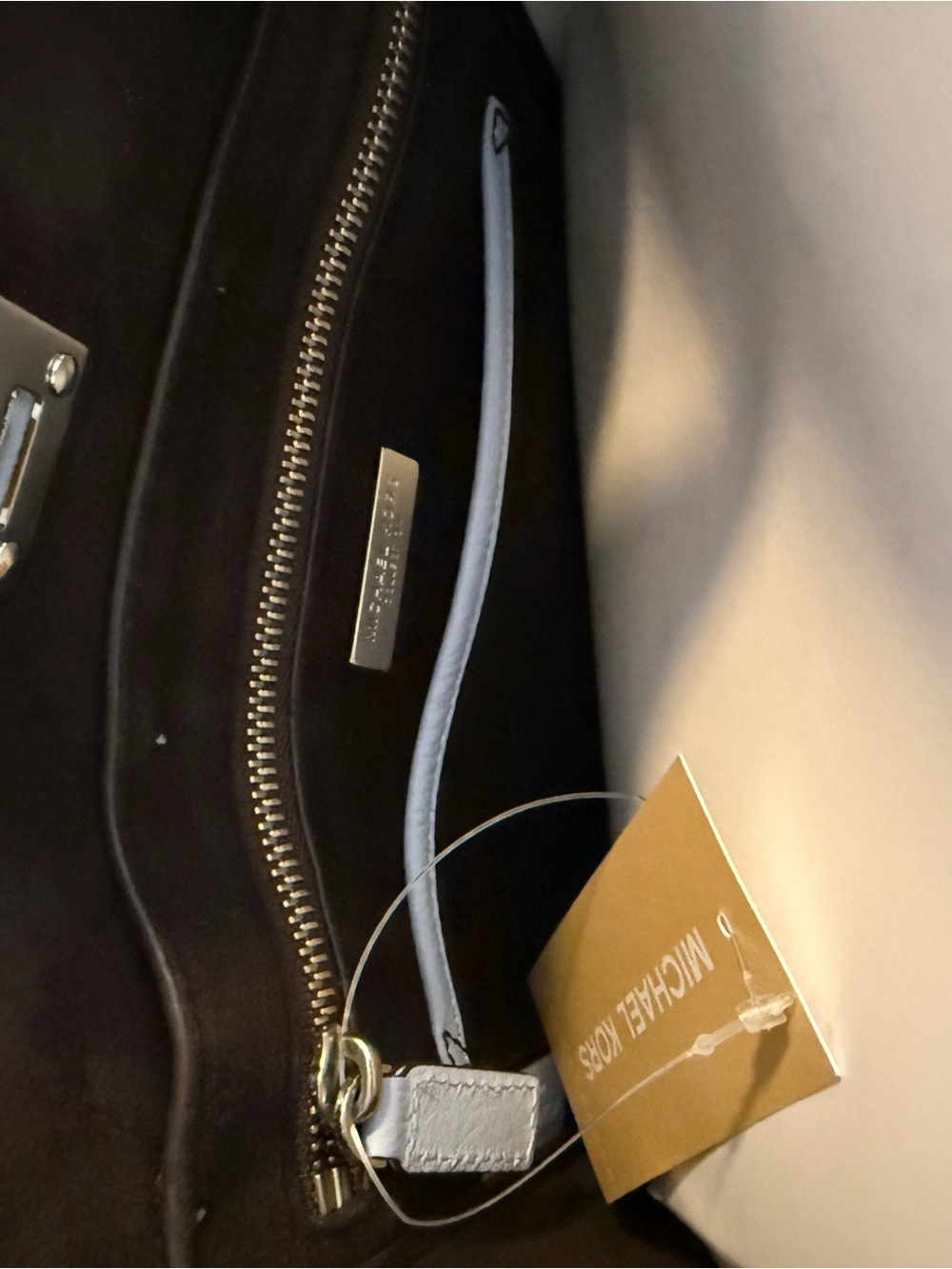 Michael Kors Collection Blue Leather Satchel with Tan Accents - Picture 12 of 13